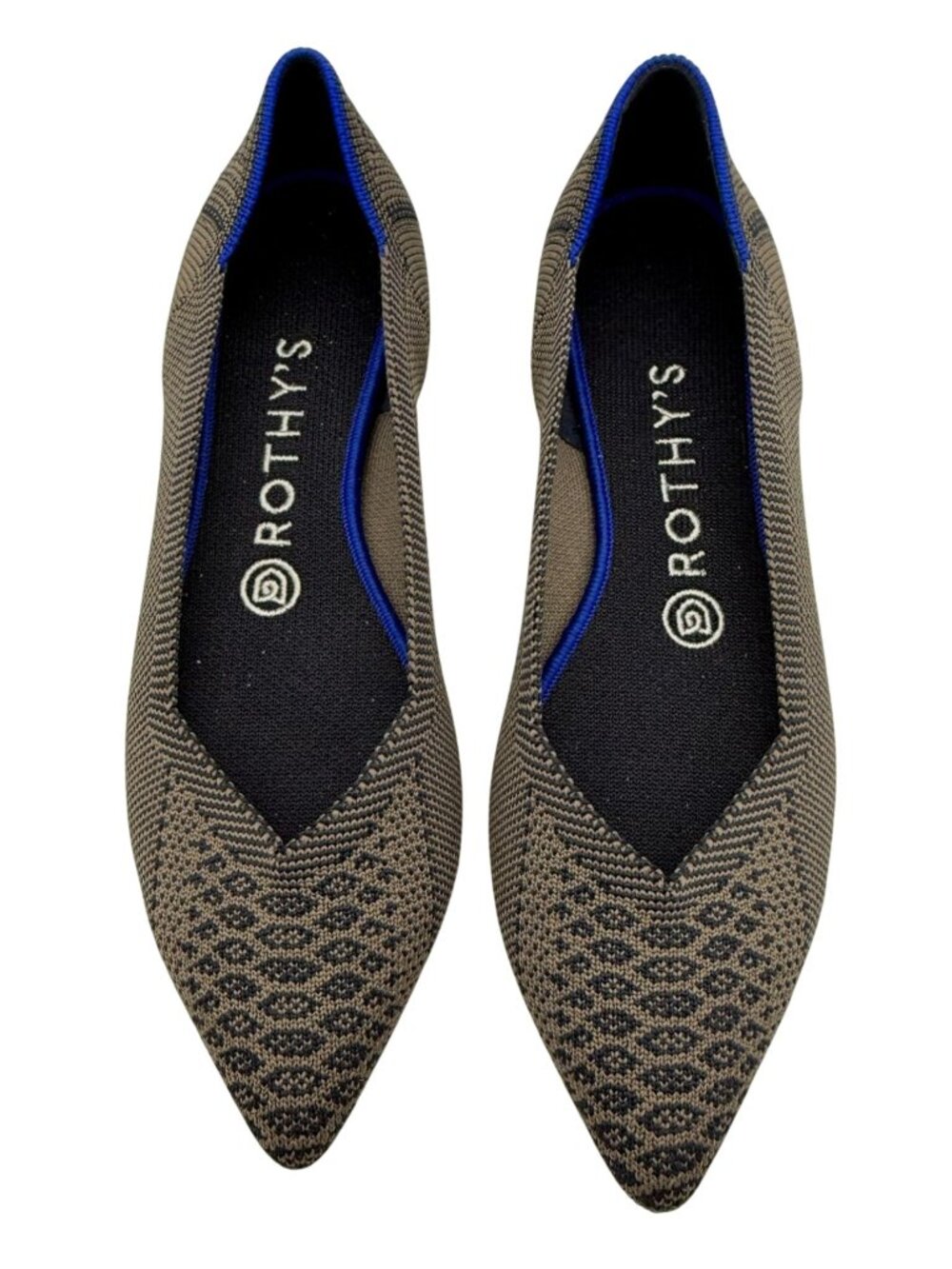 Rothy’s The Point Flat Shoes Gray Navy and Royal Blue Pointed Toe Size 7.5